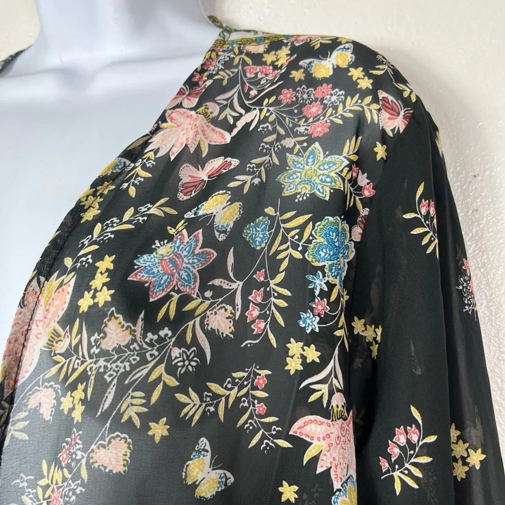 Floral Black Butterflies Sheer Maxi Kimono Coverup Cardigan size 5XL - Picture 6 of 9